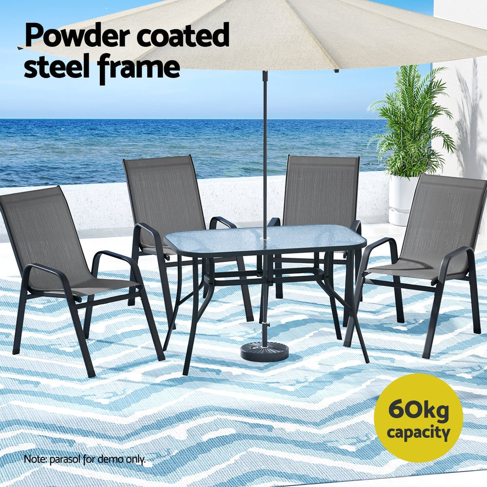 Gardeon 5PC Outdoor Dining Set Table Chairs Grey