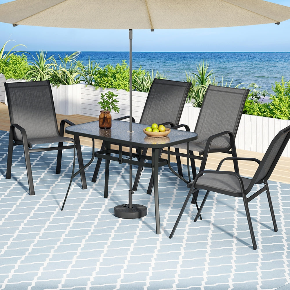 Gardeon 5PC Outdoor Dining Set Table Chairs Grey