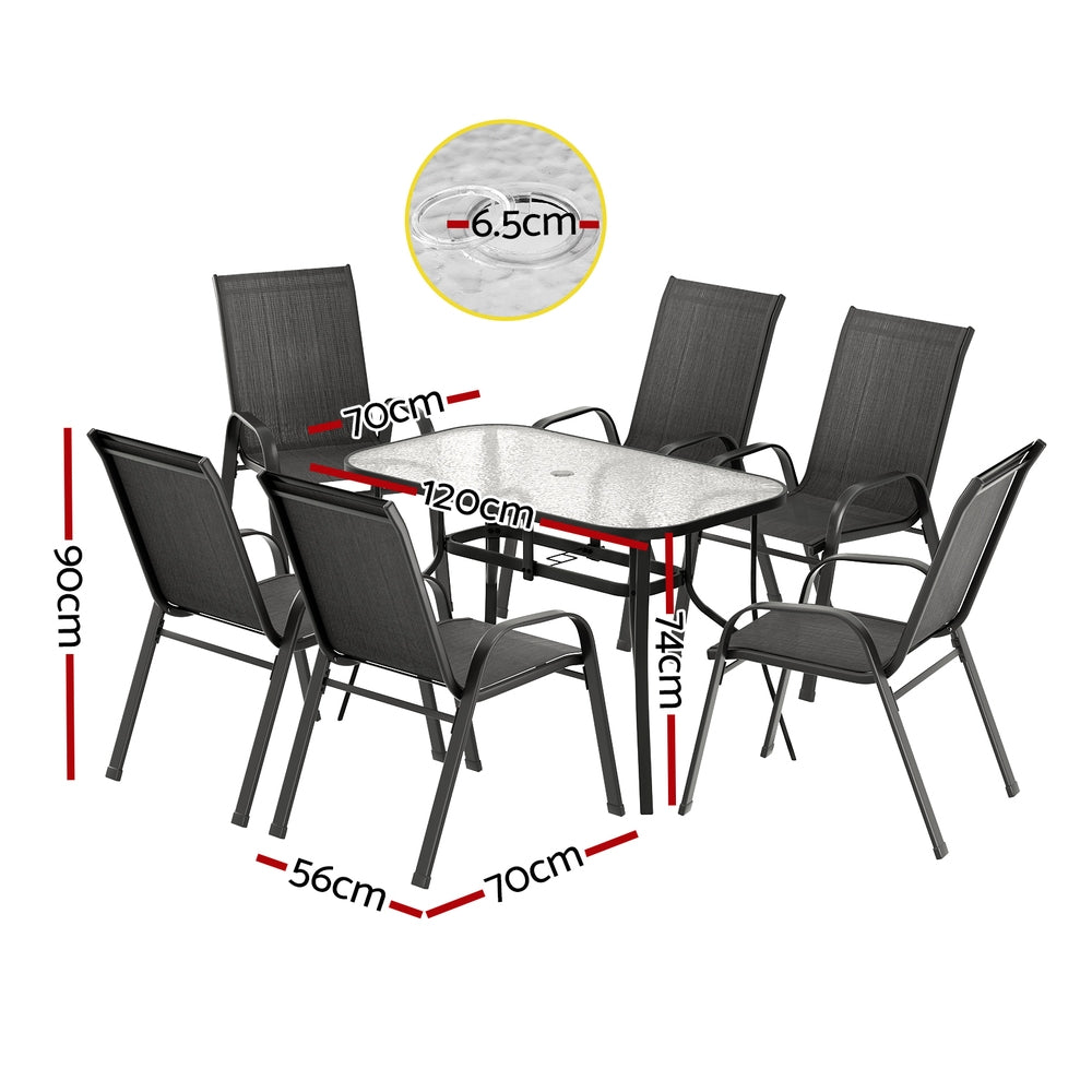 Gardeon 7PC Outdoor Dining Set Black Table Chairs Patio Furniture