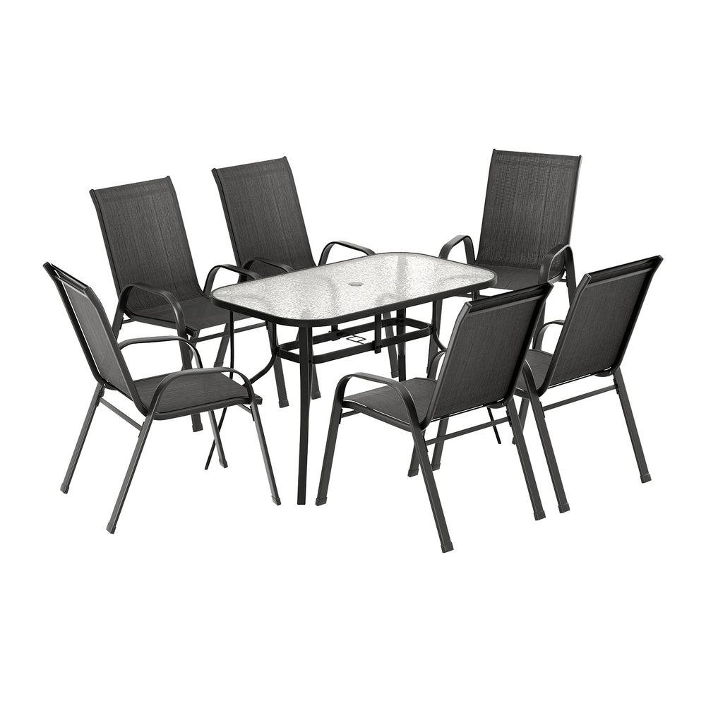 Gardeon 7PC Outdoor Dining Set Black Table Chairs Patio Furniture