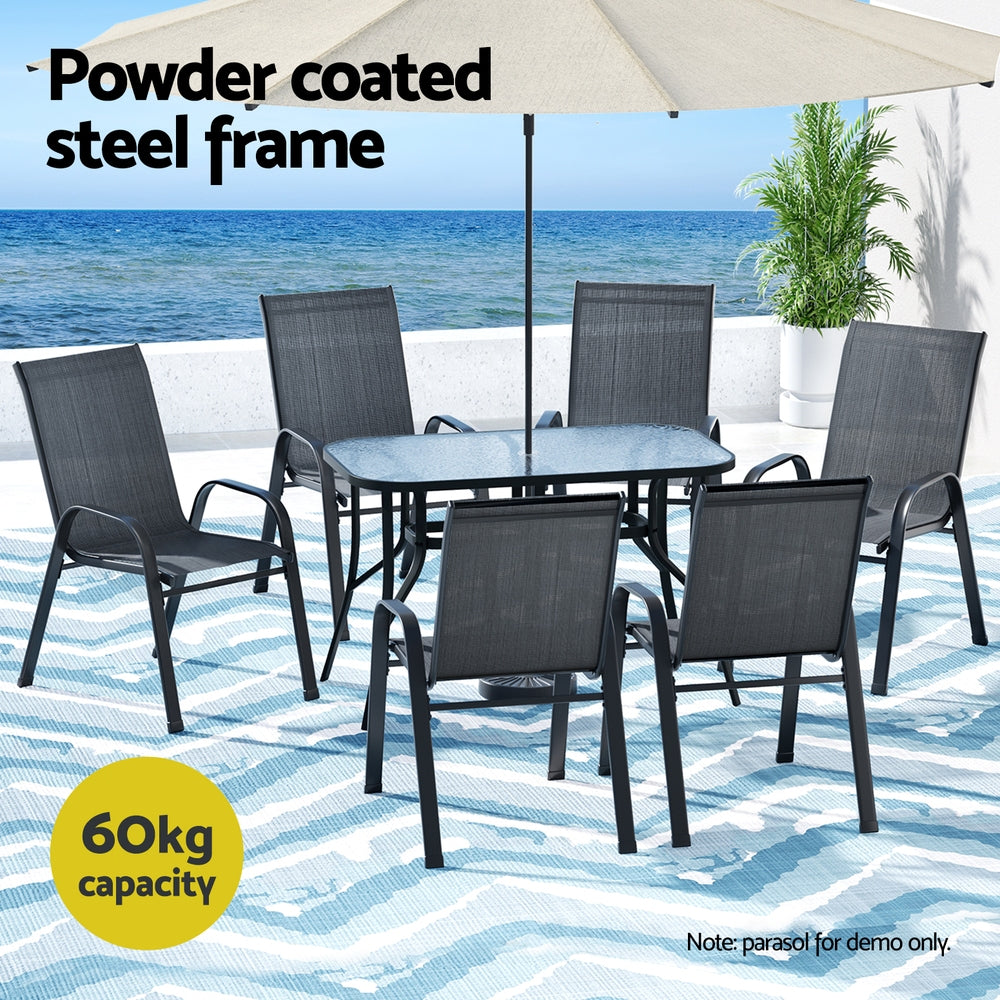 Gardeon 7PC Outdoor Dining Set Black Table Chairs Patio Furniture