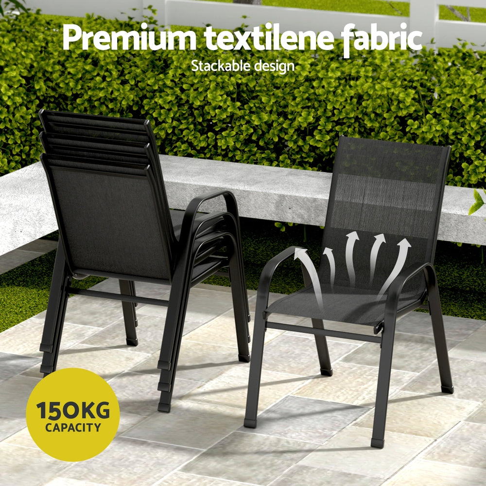 Gardeon 7PC Outdoor Dining Set Black Table Chairs Patio Furniture