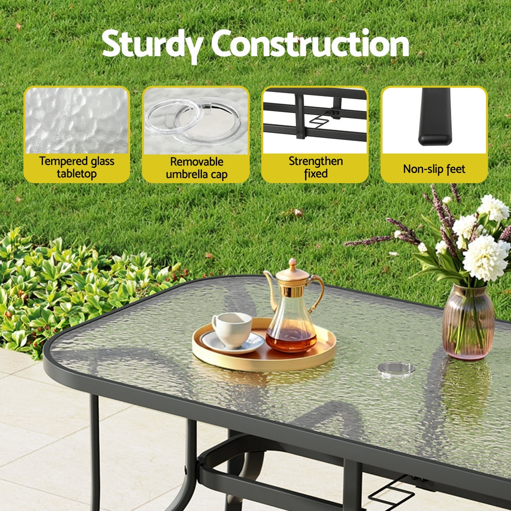 Gardeon 7PC Outdoor Dining Set Black Table Chairs Patio Furniture