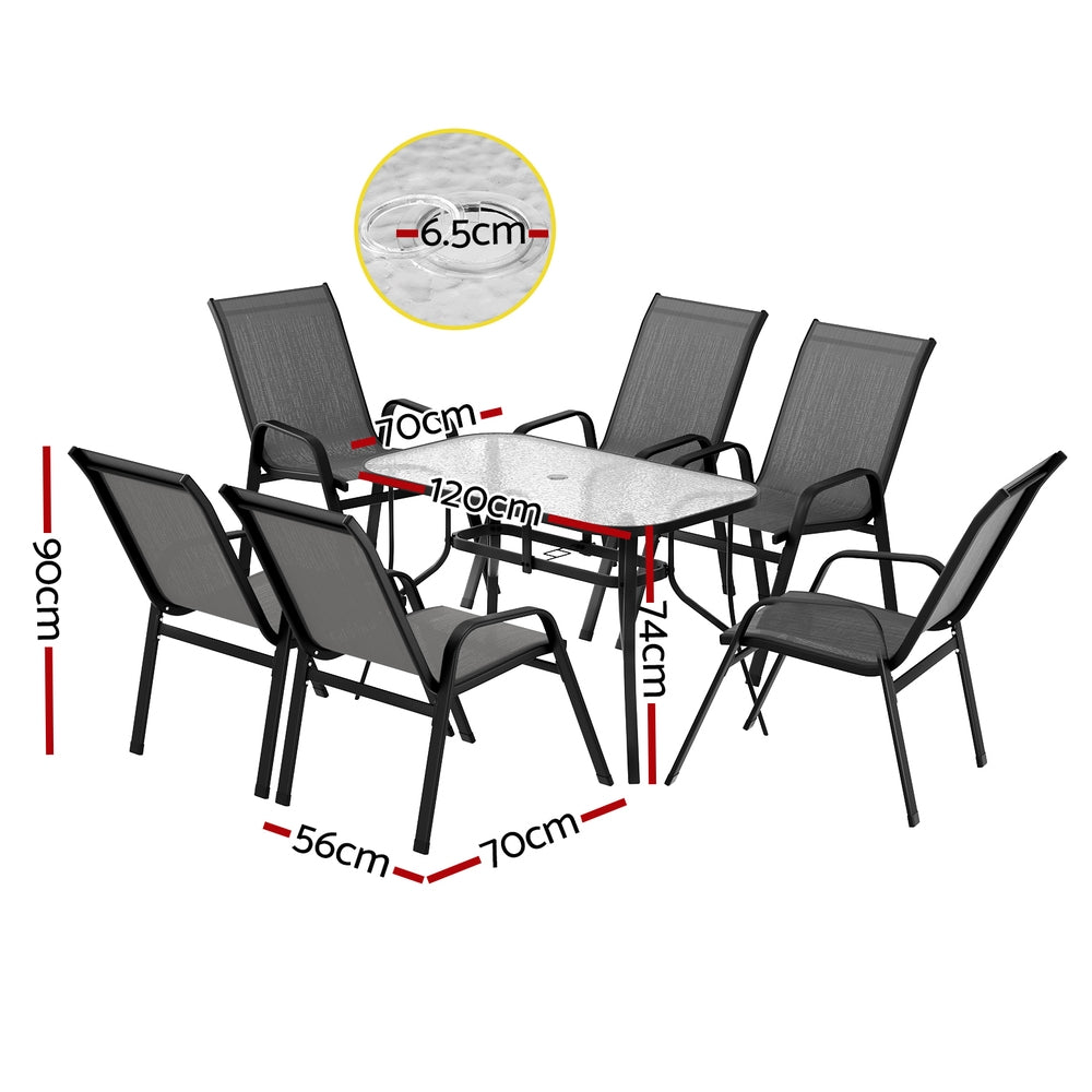 Gardeon 7PC Outdoor Dining Set Grey Table Chairs Patio Furniture