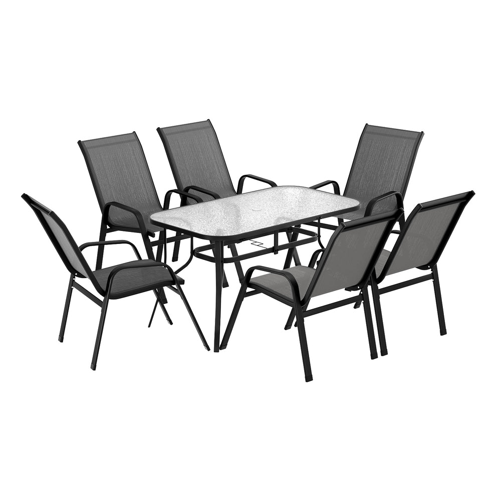 Gardeon 7PC Outdoor Dining Set Grey Table Chairs Patio Furniture