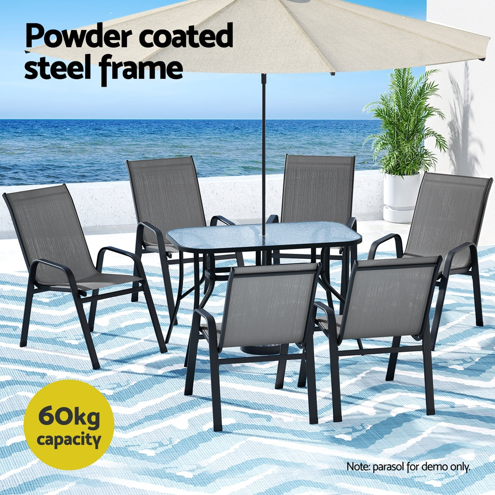 Gardeon 7PC Outdoor Dining Set Grey Table Chairs Patio Furniture