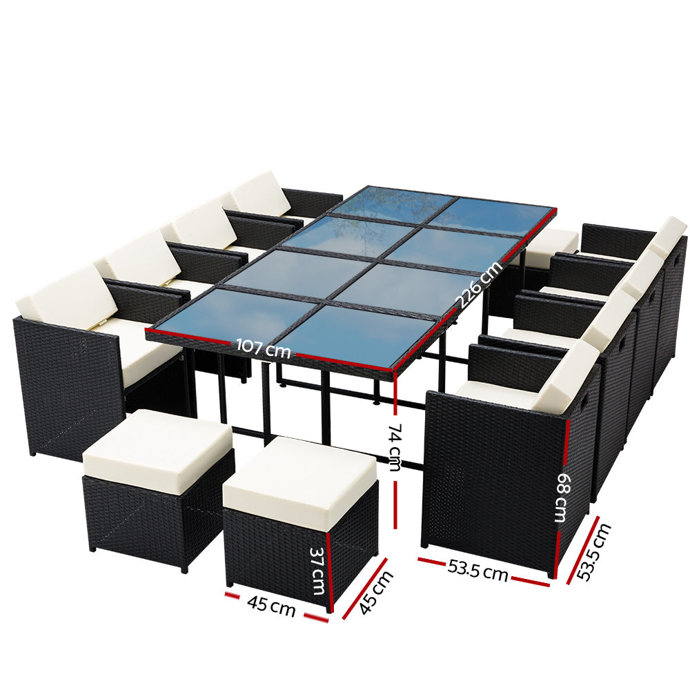 Hayman 13-Piece Outdoor Dining Set Wicker Table Chairs Black