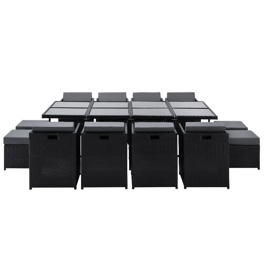 Hayman 13-Piece Outdoor Dining Set Wicker Table Chairs Black