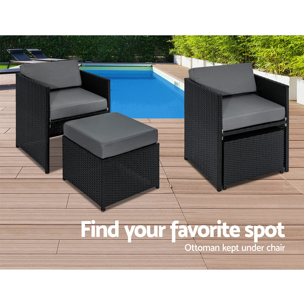 Hayman 13-Piece Outdoor Dining Set Wicker Table Chairs Black