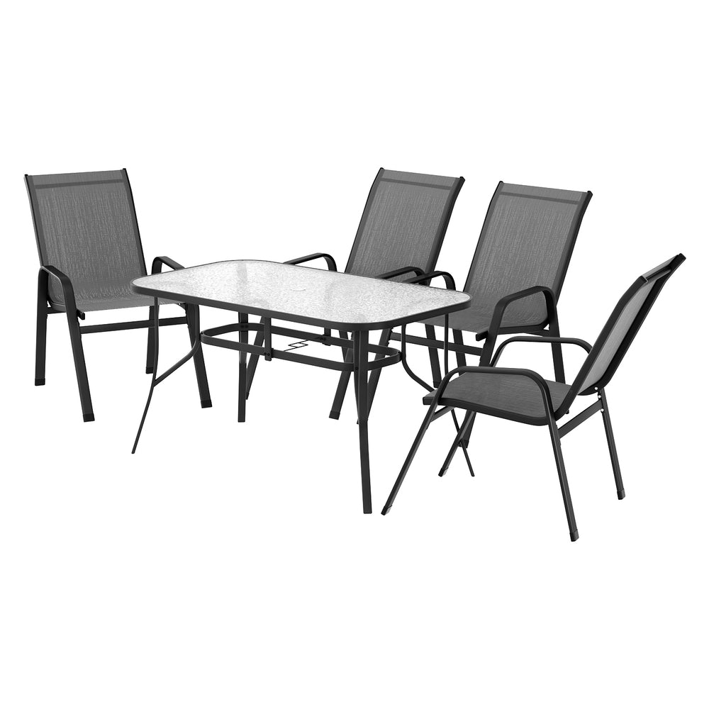 Gardeon 5PC Outdoor Dining Set Table and Chairs Grey