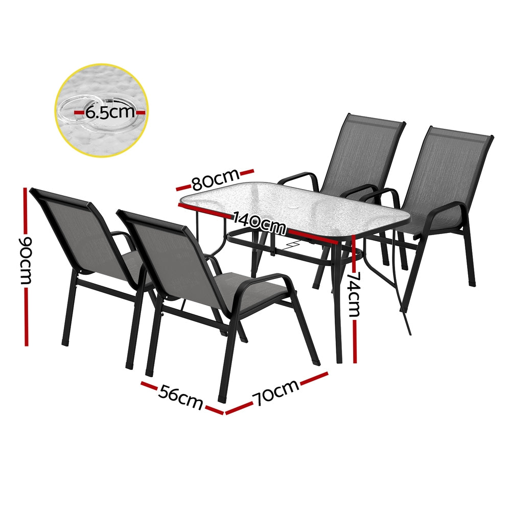 Gardeon 5PC Outdoor Dining Set Table and Chairs Grey