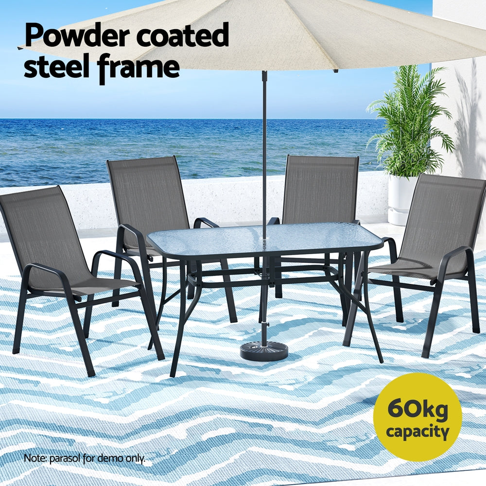 Gardeon 5PC Outdoor Dining Set Table and Chairs Grey
