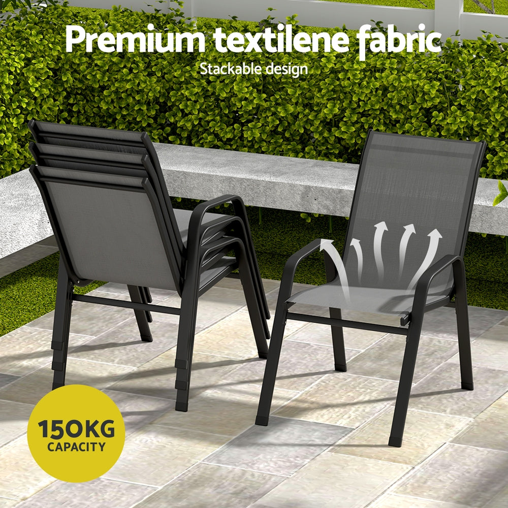 Gardeon 5PC Outdoor Dining Set Table and Chairs Grey