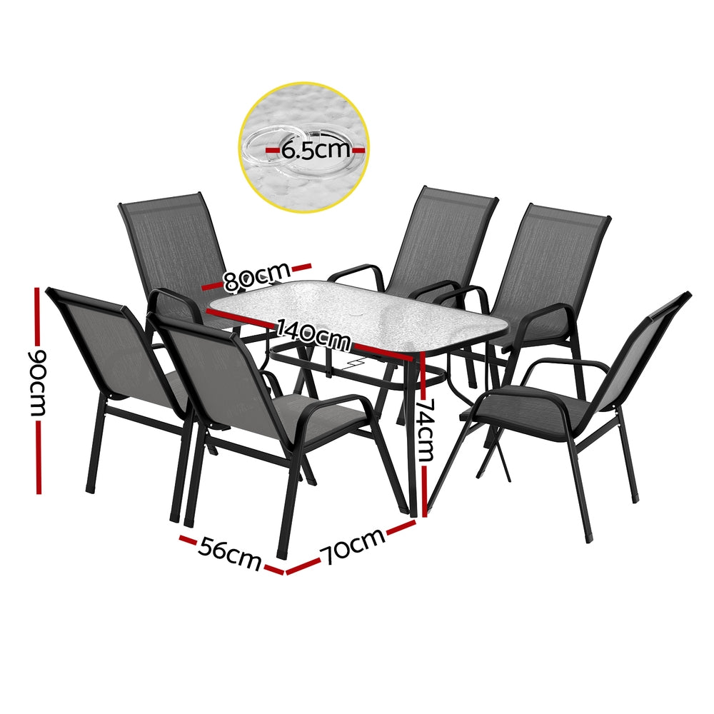 Gardeon 7PC Outdoor Dining Set Grey Steel Frame