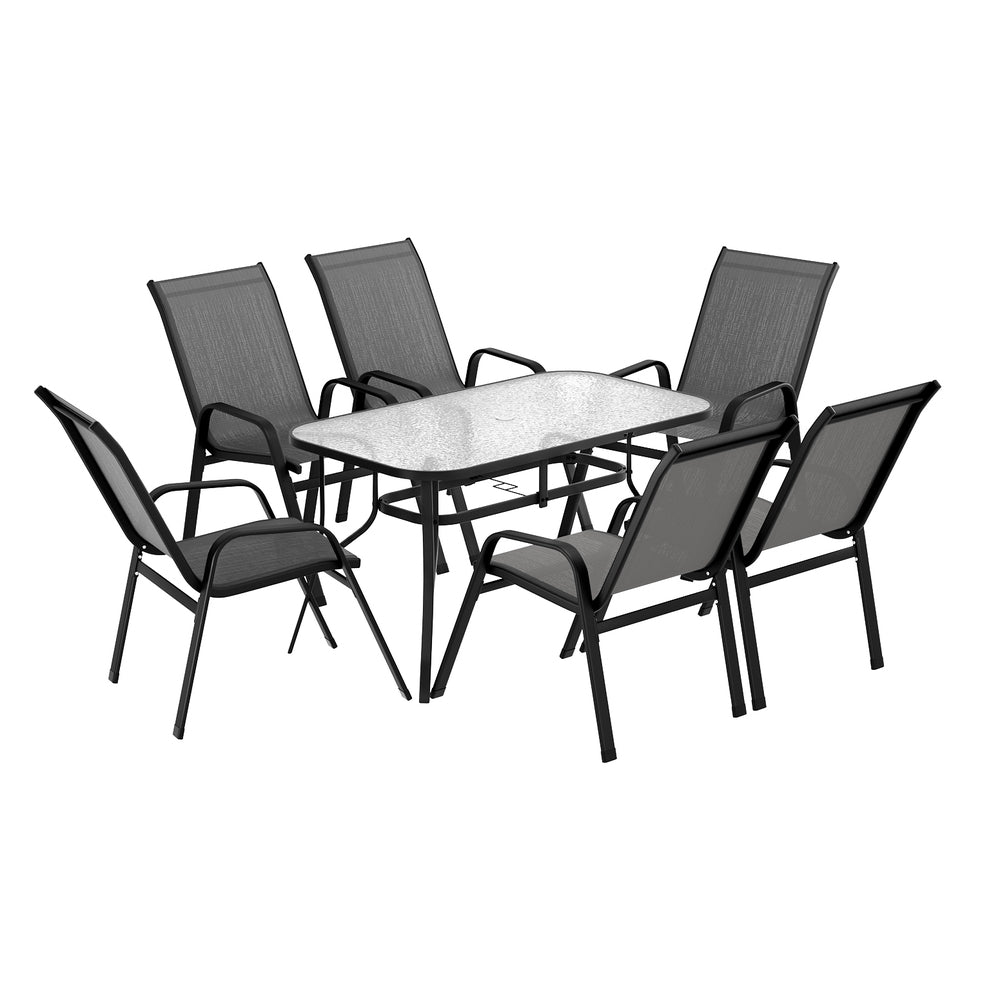 Gardeon 7PC Outdoor Dining Set Grey Steel Frame