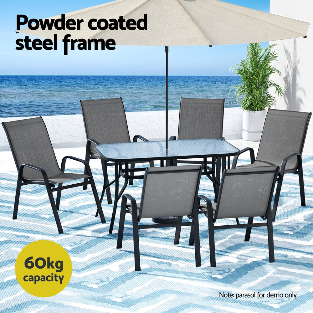 Gardeon 7PC Outdoor Dining Set Grey Steel Frame