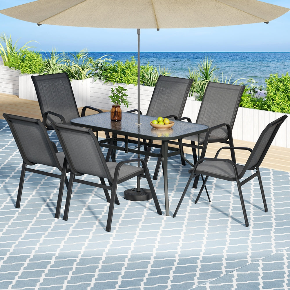 Gardeon 7PC Outdoor Dining Set Grey Steel Frame