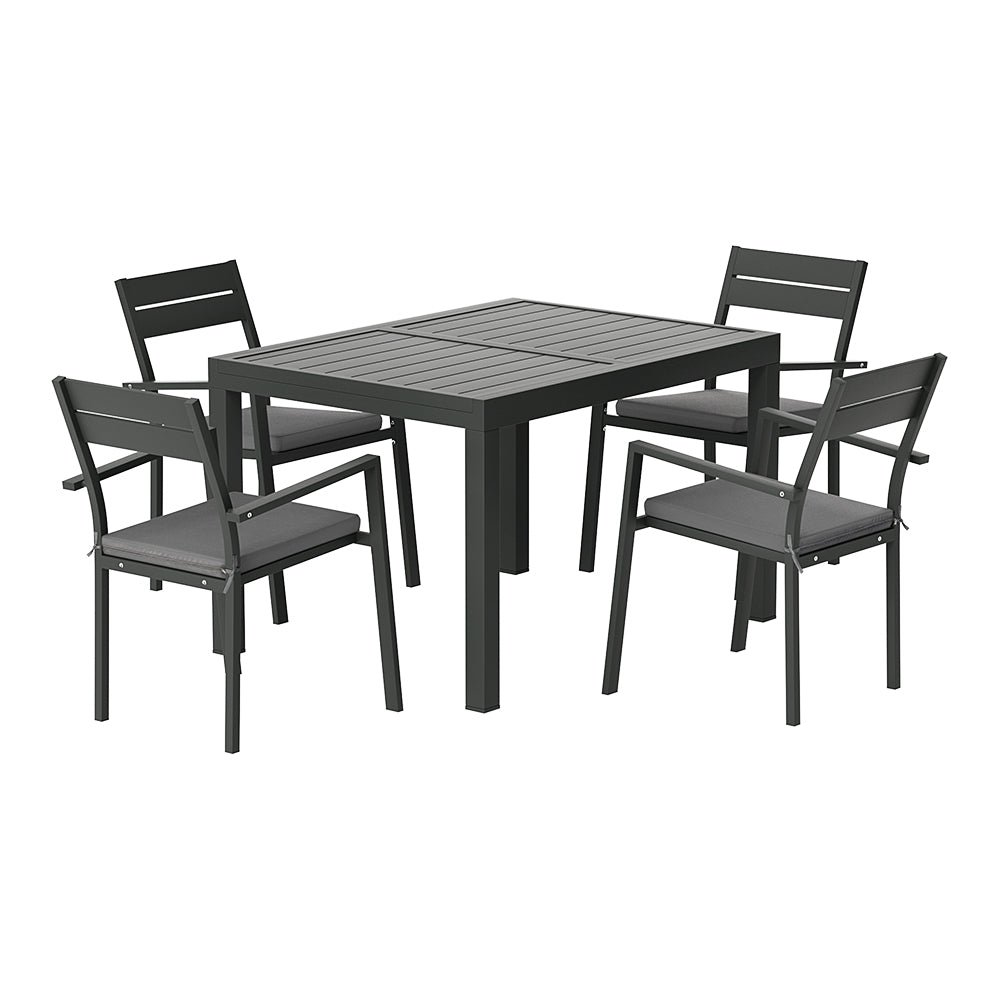 Gardeon 5-Piece Outdoor Dining Set Extendable Aluminium Table Black