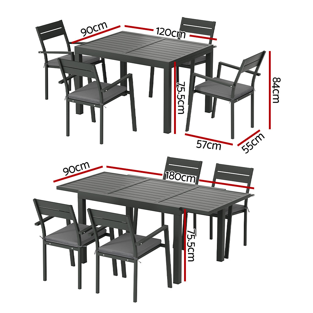 Gardeon 5-Piece Outdoor Dining Set Extendable Aluminium Table Black