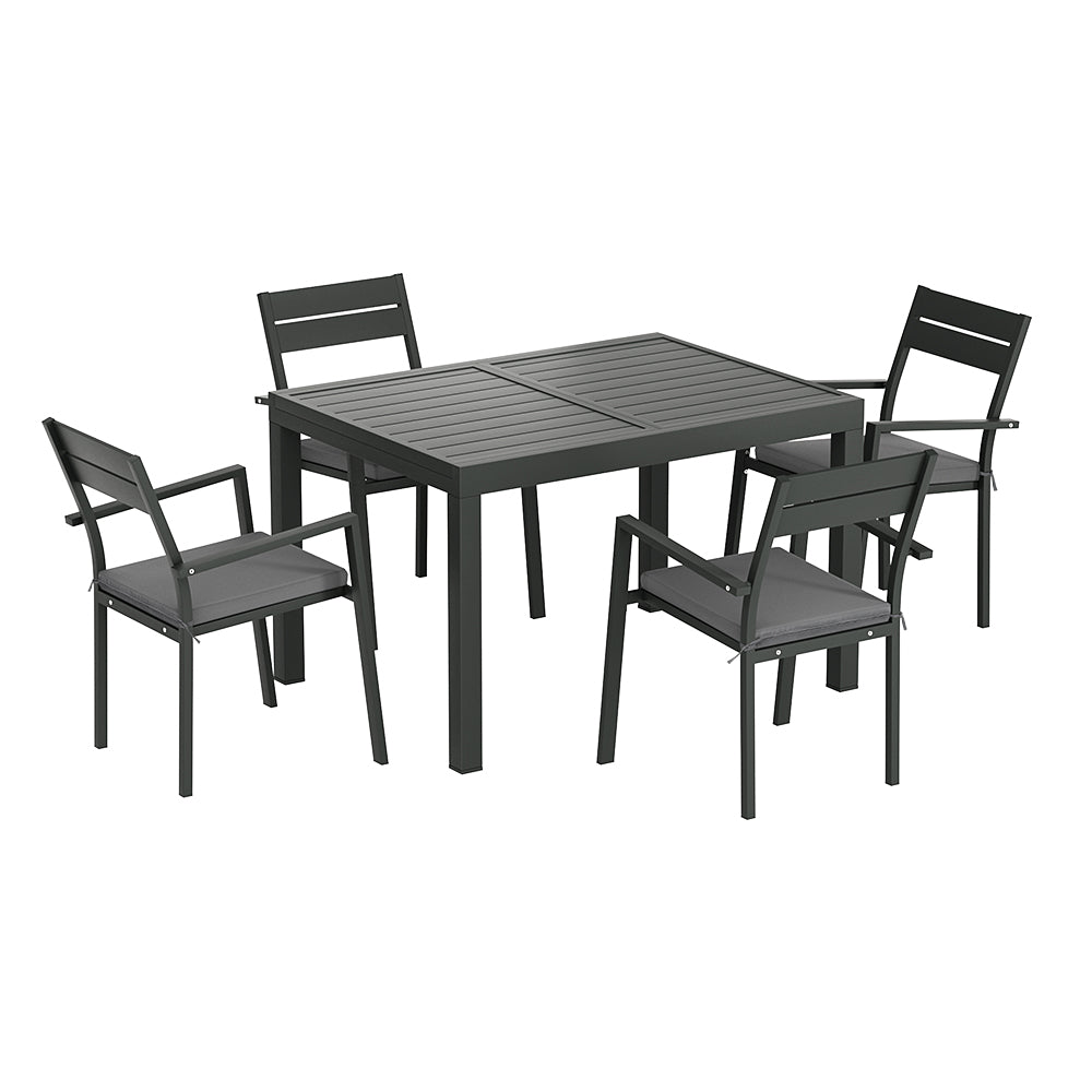 Gardeon 5-Piece Outdoor Dining Set Extendable Aluminium Table Black