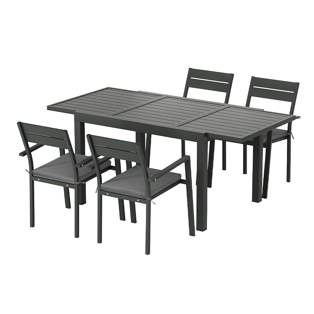 Gardeon 5-Piece Outdoor Dining Set Extendable Aluminium Table Black