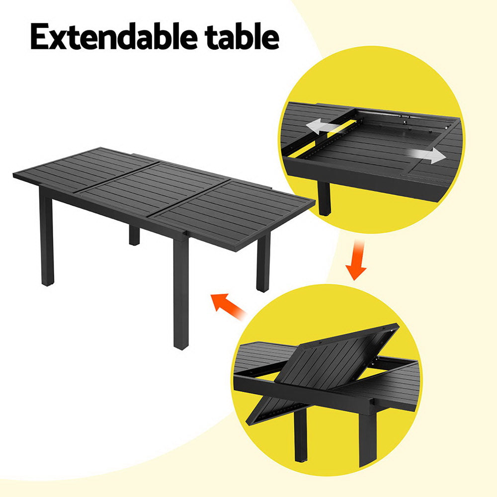 Gardeon 5-Piece Outdoor Dining Set Extendable Aluminium Table Black