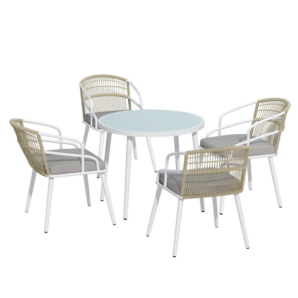 Gardeon 5-Piece Outdoor Dining Set Aluminium Table Chairs White