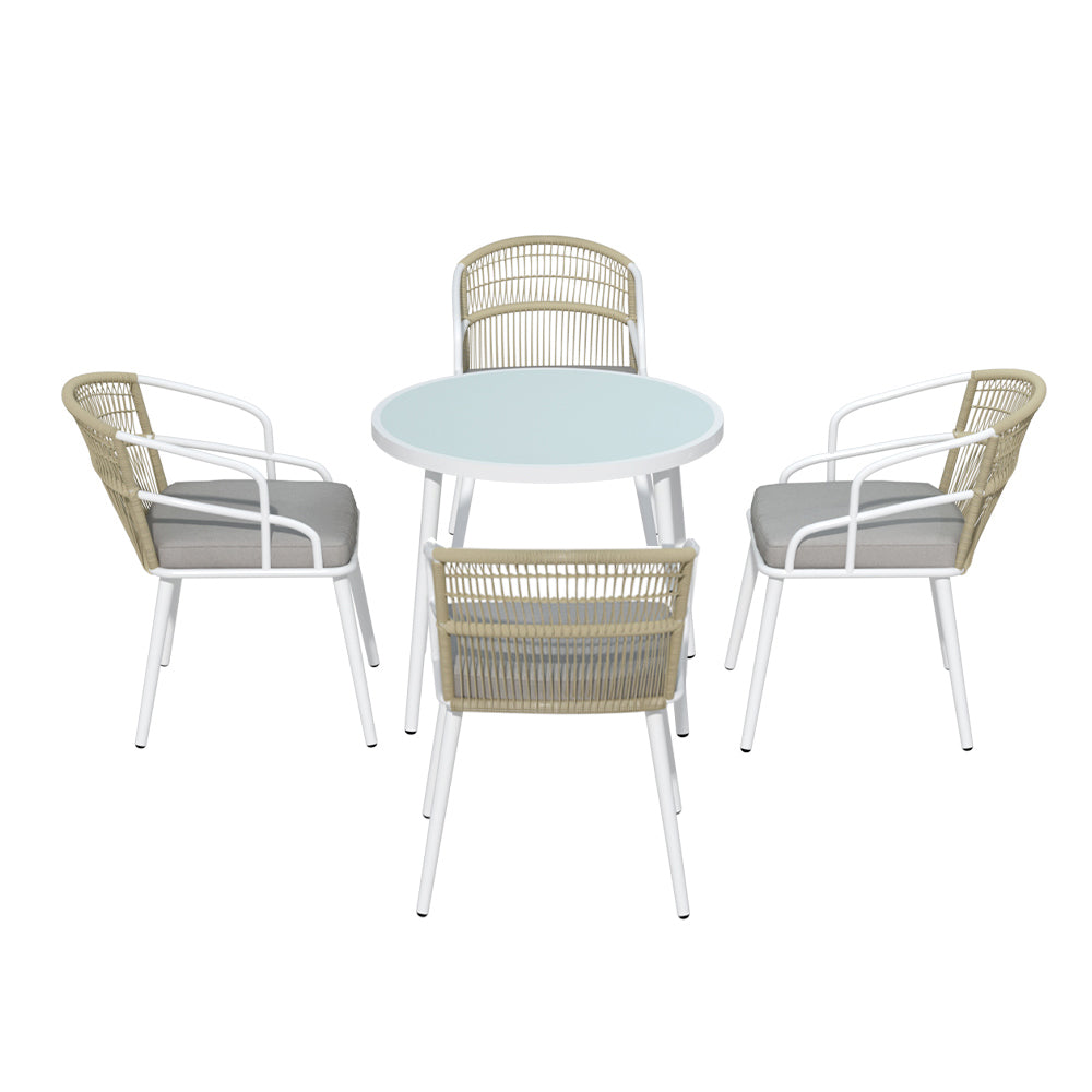 Gardeon 5-Piece Outdoor Dining Set Aluminium Table Chairs White