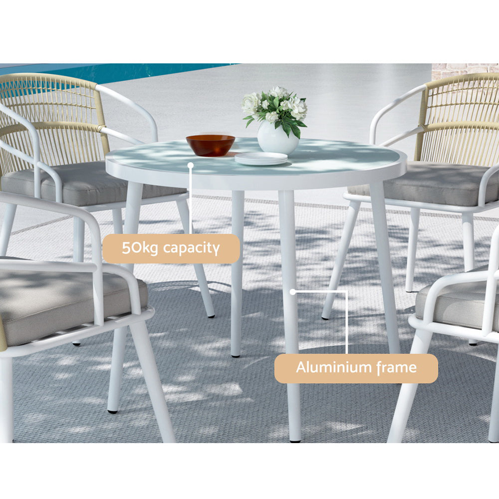 Gardeon 5-Piece Outdoor Dining Set Aluminium Table Chairs White