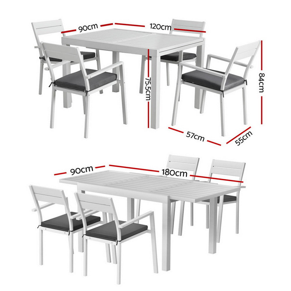 Gardeon 5-Piece Outdoor Dining Set Extendable Aluminium White