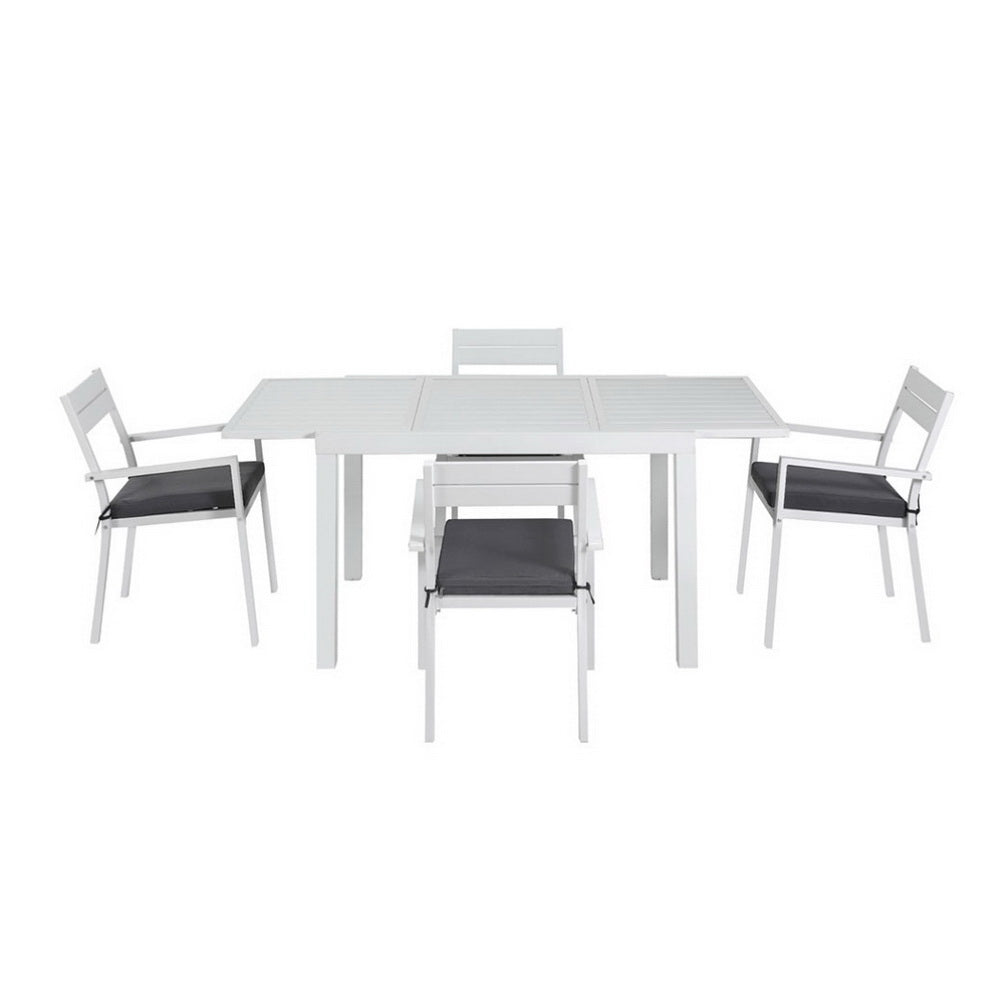 Gardeon 5-Piece Outdoor Dining Set Extendable Aluminium White