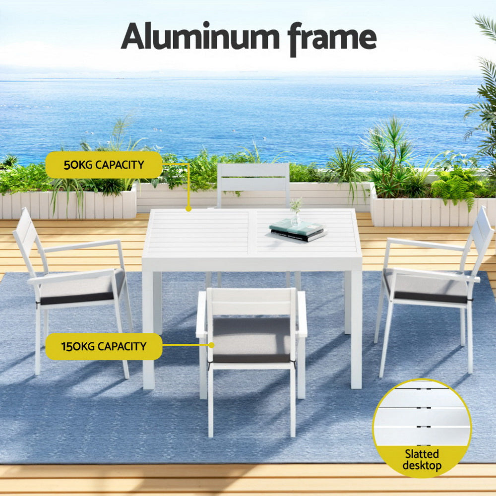 Gardeon 5-Piece Outdoor Dining Set Extendable Aluminium White