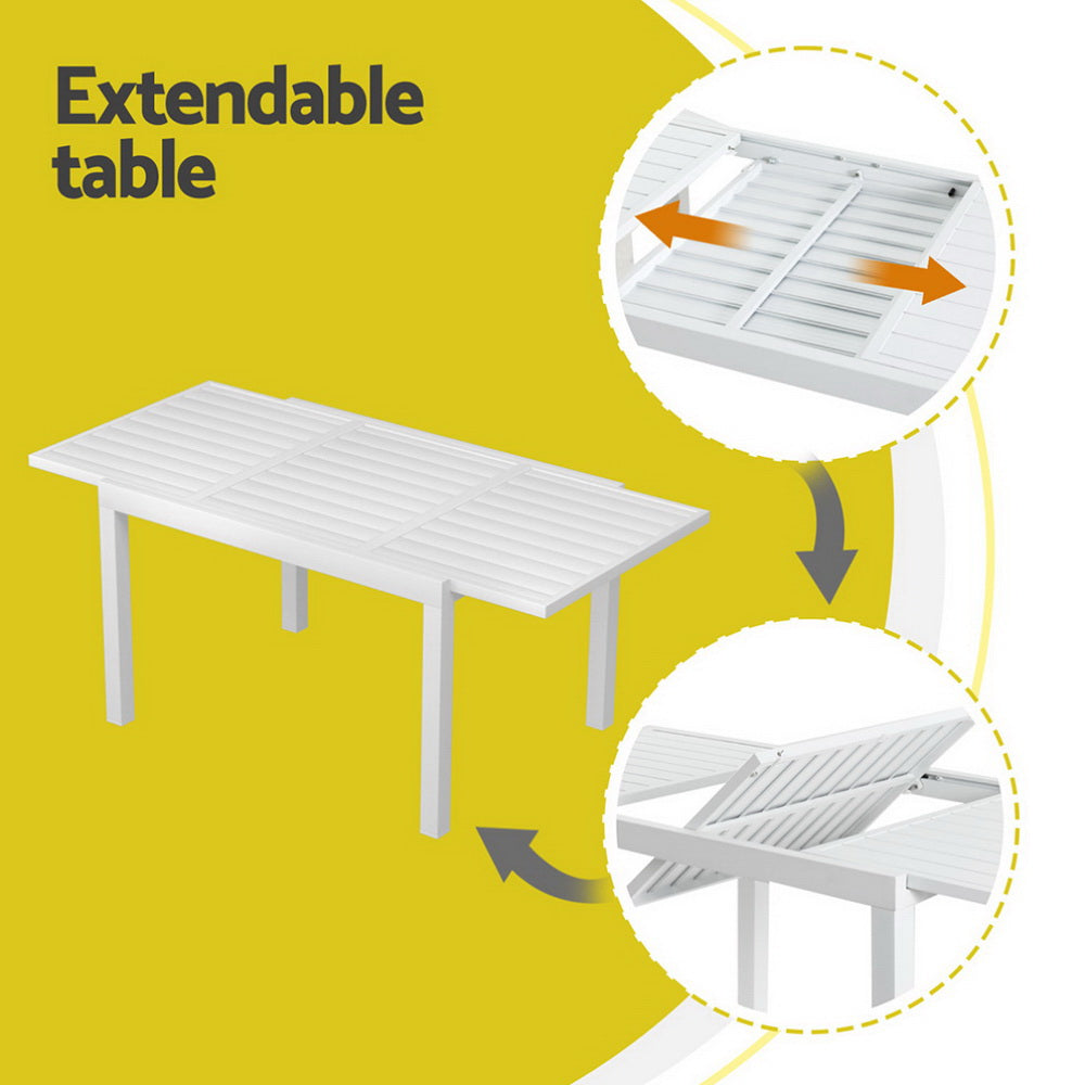 Gardeon 5-Piece Outdoor Dining Set Extendable Aluminium White