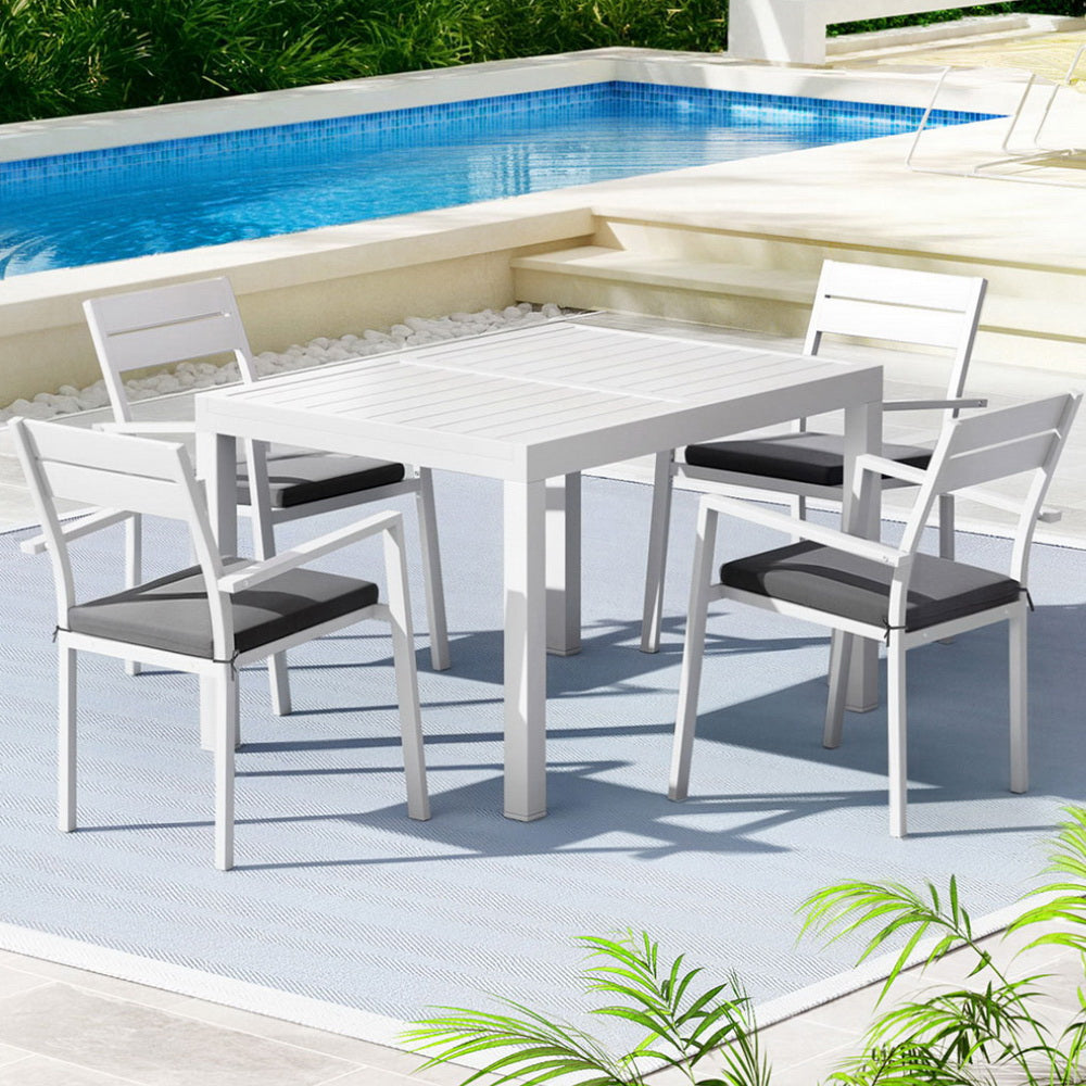 Gardeon 5-Piece Outdoor Dining Set Extendable Aluminium White