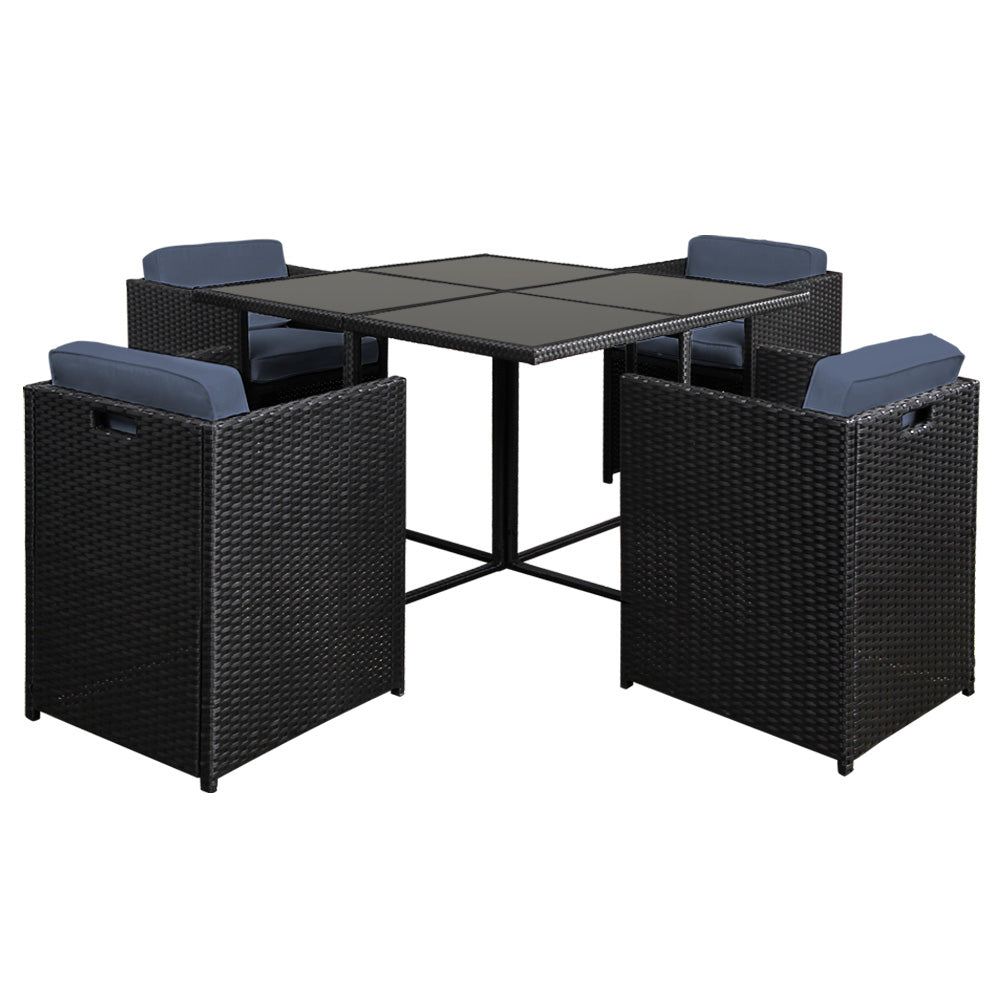 RIO 5-Piece Outdoor Dining Set Wicker Table Chairs Black