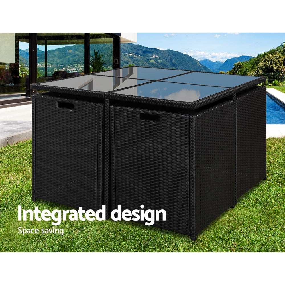 RIO 5-Piece Outdoor Dining Set Wicker Table Chairs Black