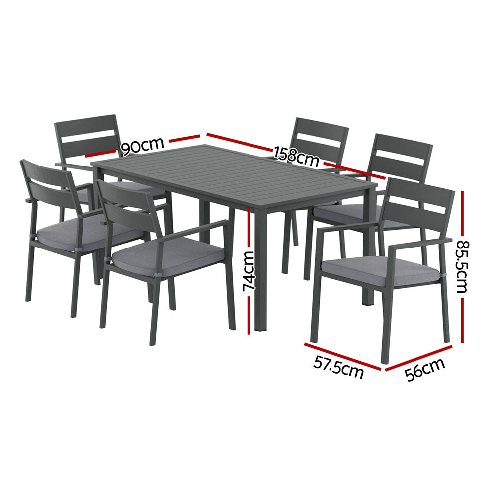 Gardeon 7 Piece Outdoor Dining Set Aluminium Black