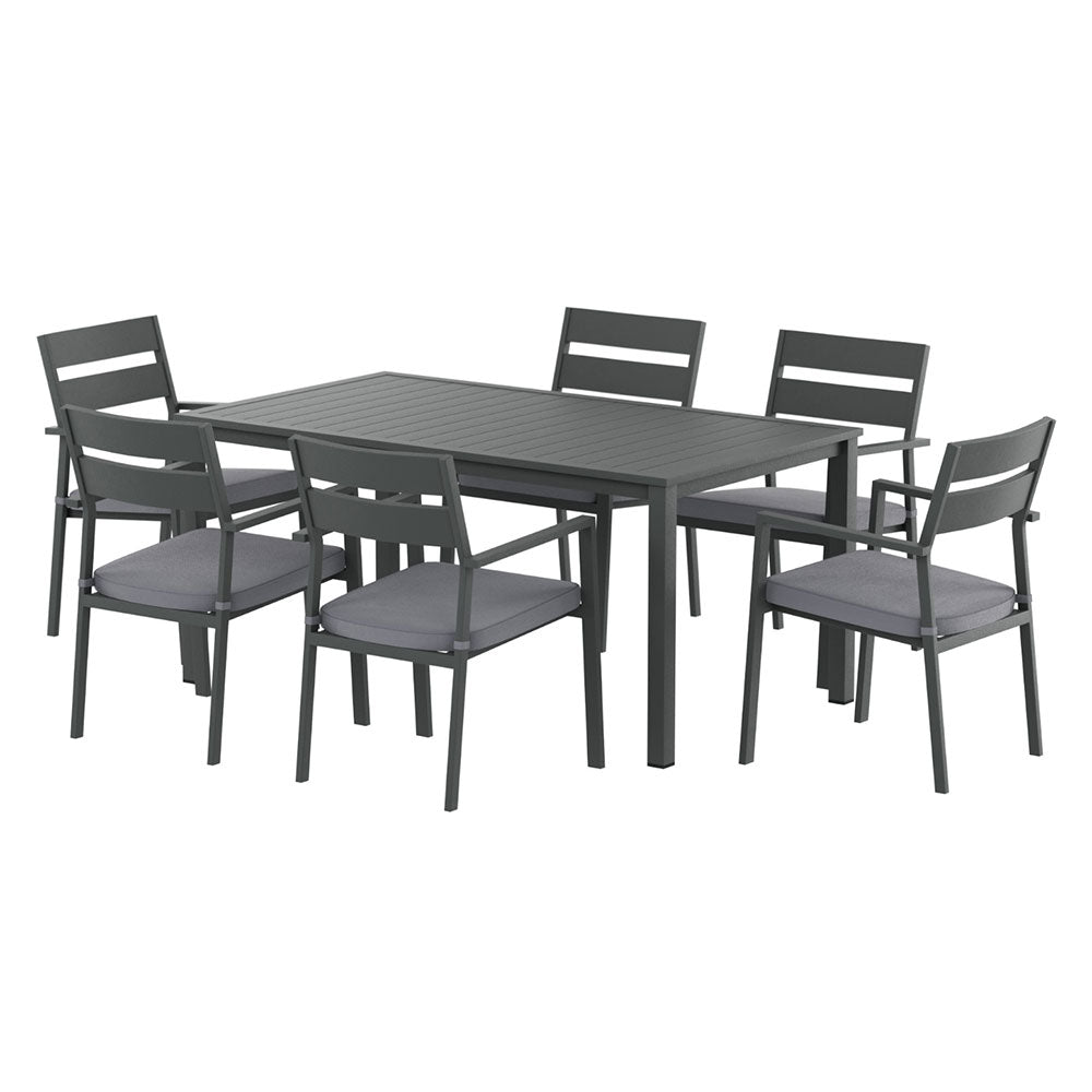 Gardeon 7-Piece Outdoor Dining Set Aluminium Table Chairs Black