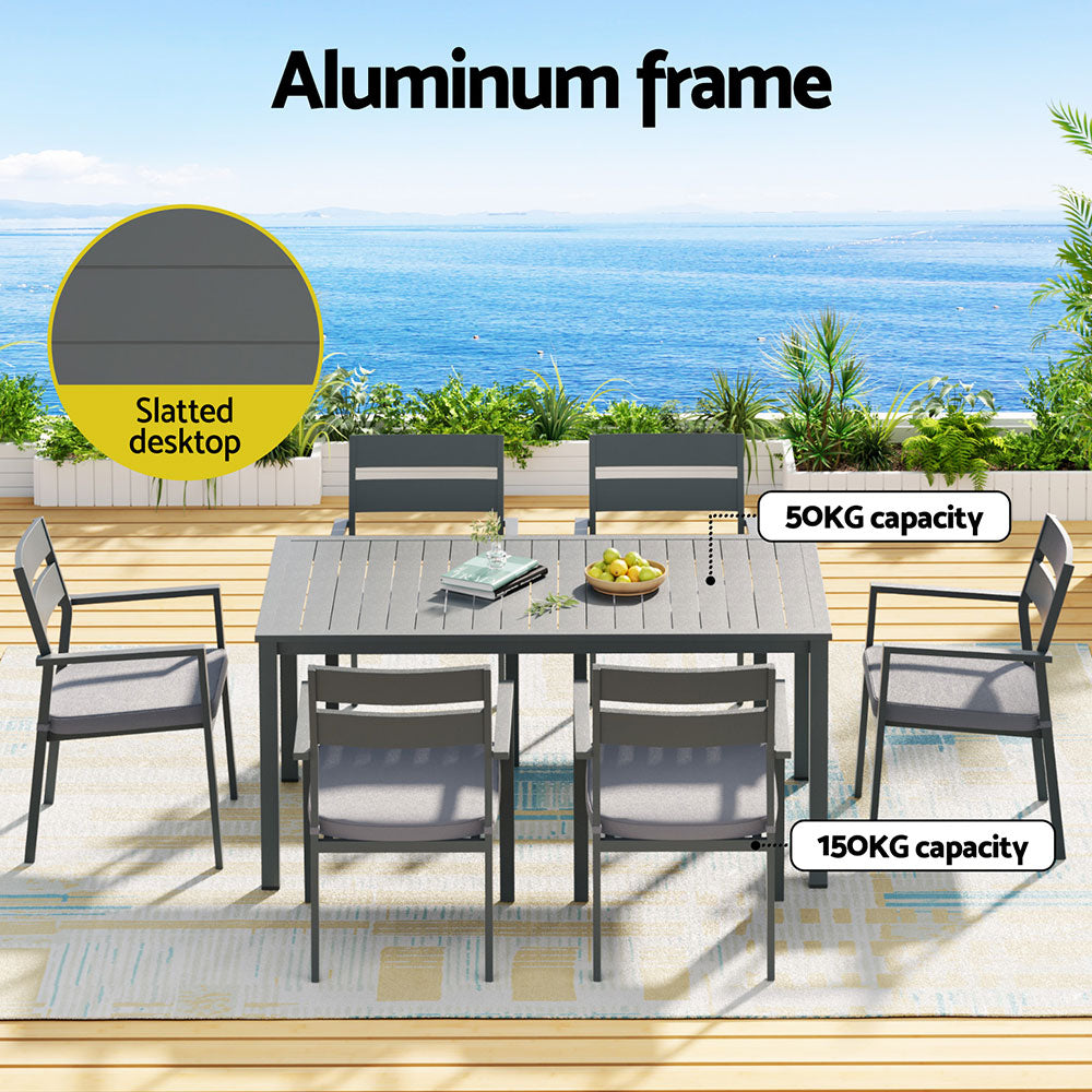 Gardeon 7-Piece Outdoor Dining Set Aluminium Table Chairs Black