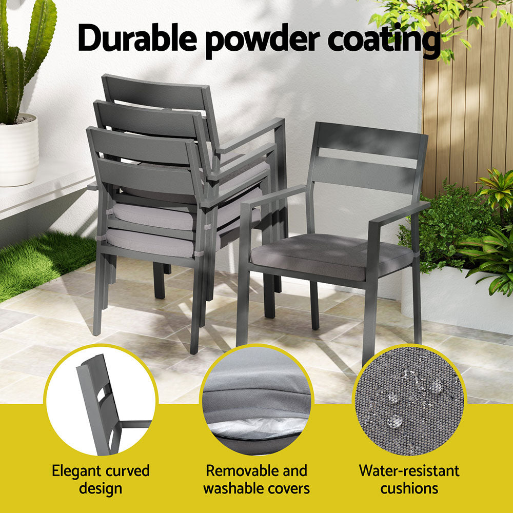 Gardeon 7-Piece Outdoor Dining Set Aluminium Table Chairs Black