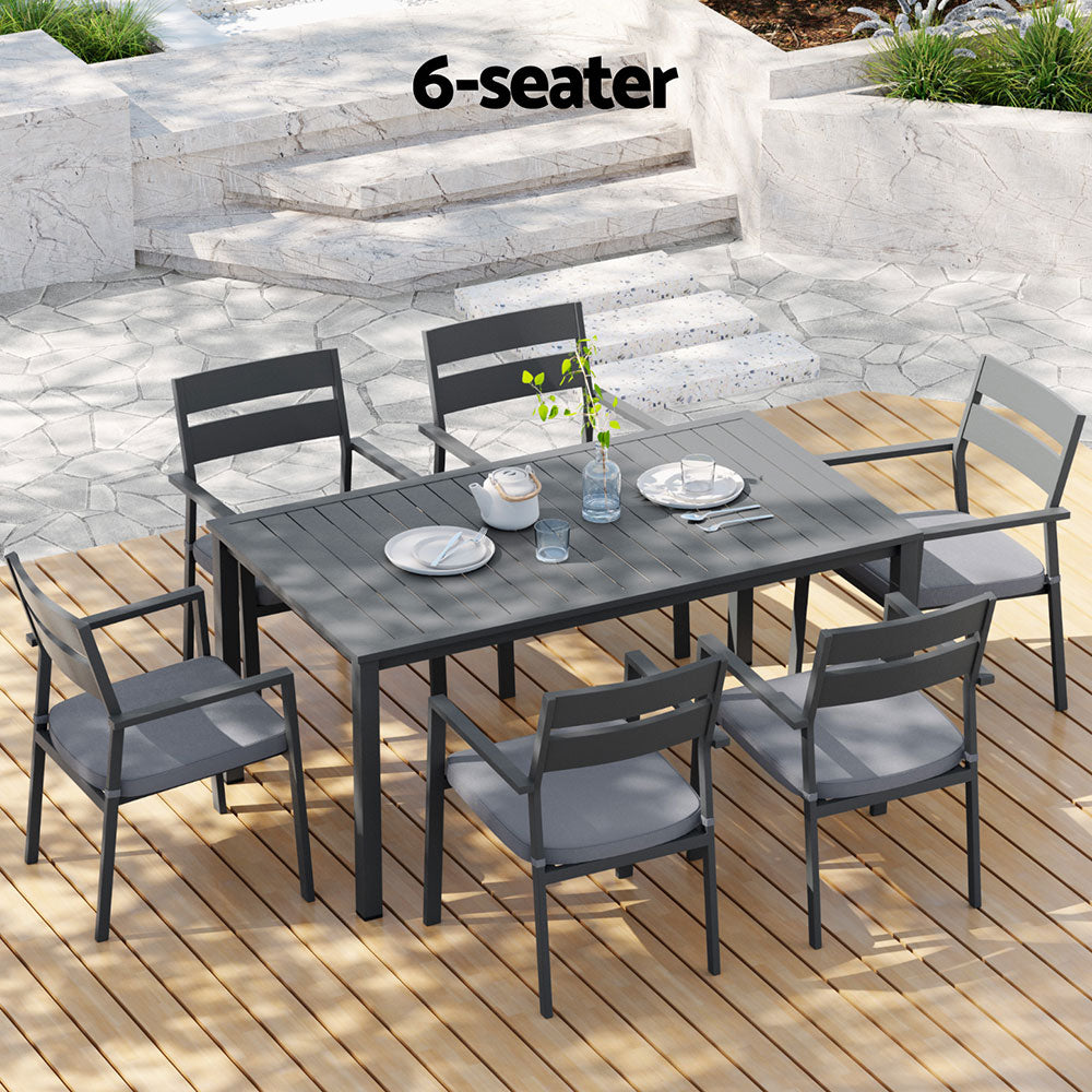 Gardeon 7 Piece Outdoor Dining Set Aluminium Black