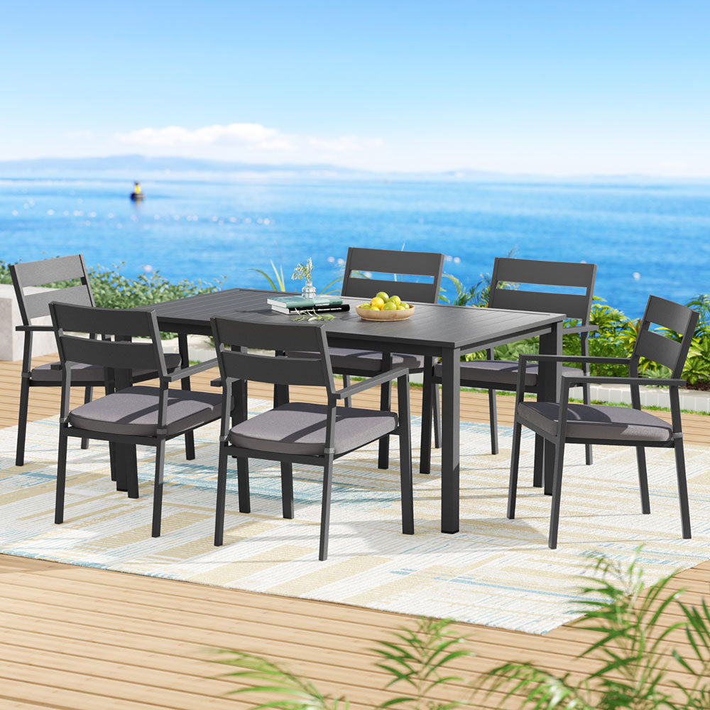 Gardeon 7-Piece Outdoor Dining Set Aluminium Table Chairs Black