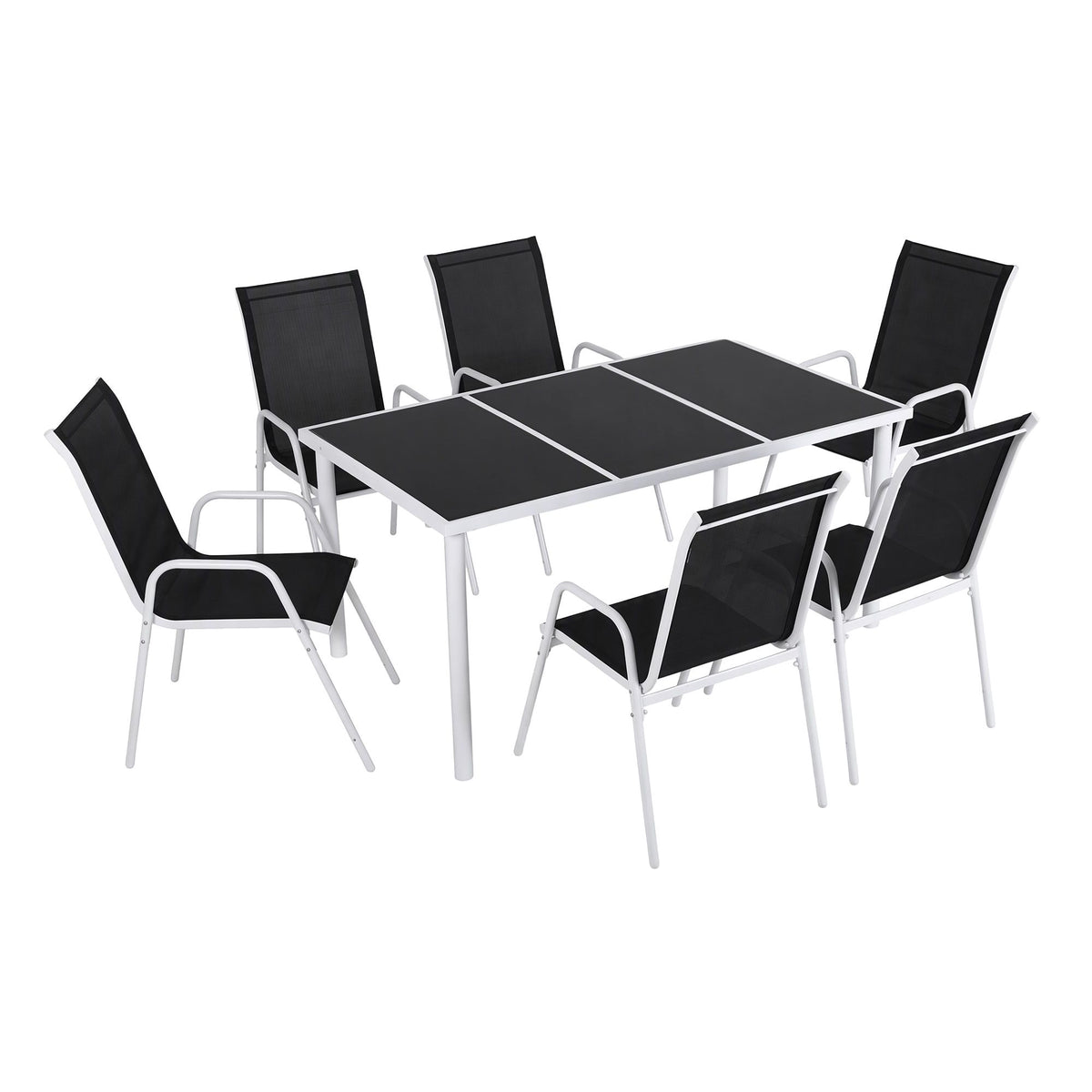 Gardeon 7 Piece Outdoor Dining Set Steel Textilene Patio Furniture Table and Chairs Black