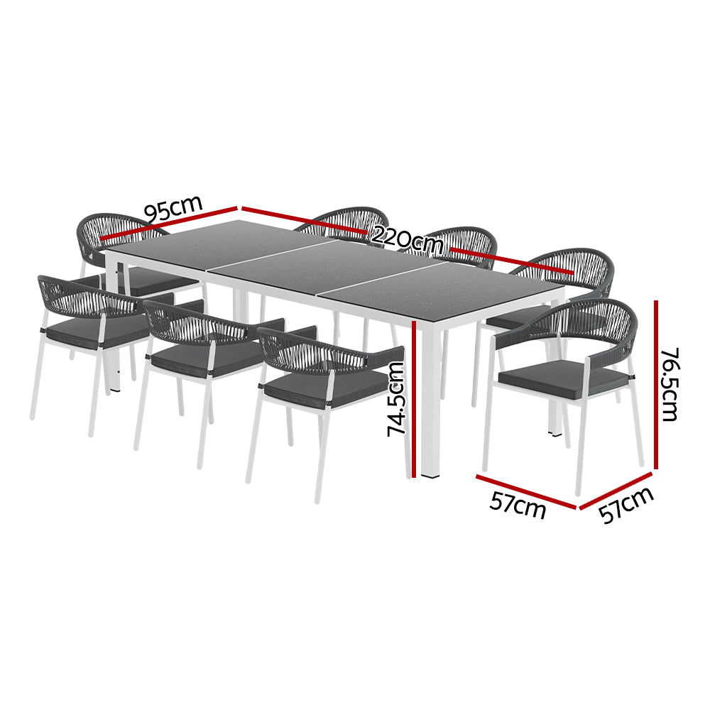 9-Piece Outdoor Steel Dining Set w/ Cushions by Gardeon