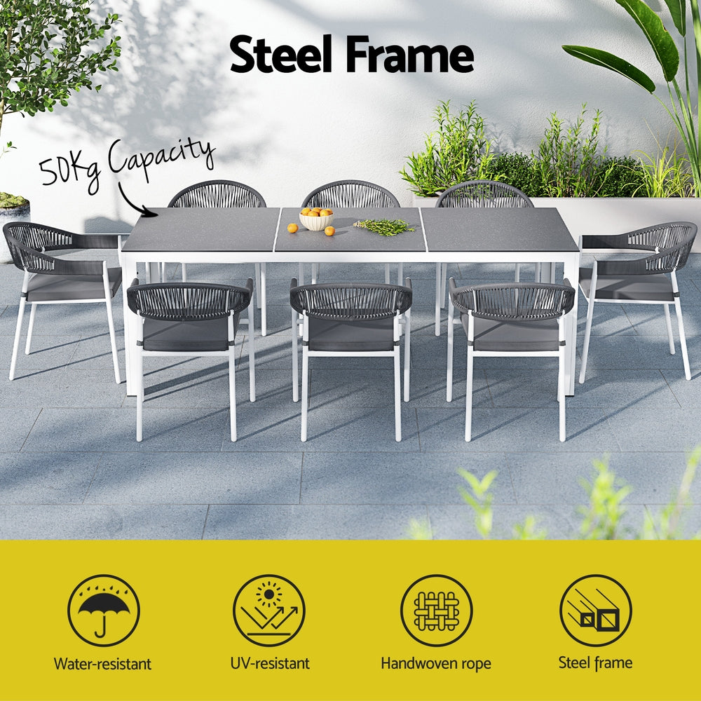 9-Piece Outdoor Steel Dining Set w/ Cushions by Gardeon