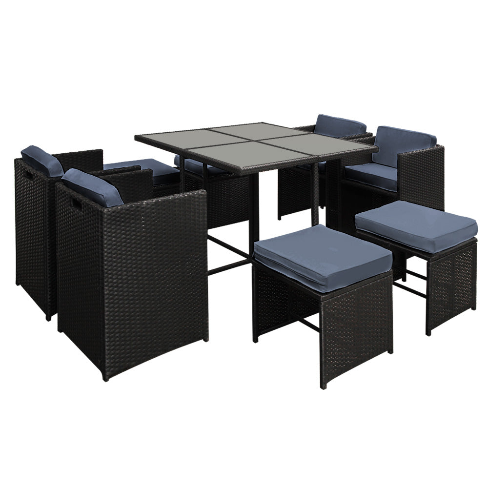 Hawaii 9-Piece Outdoor Dining Set Wicker Black