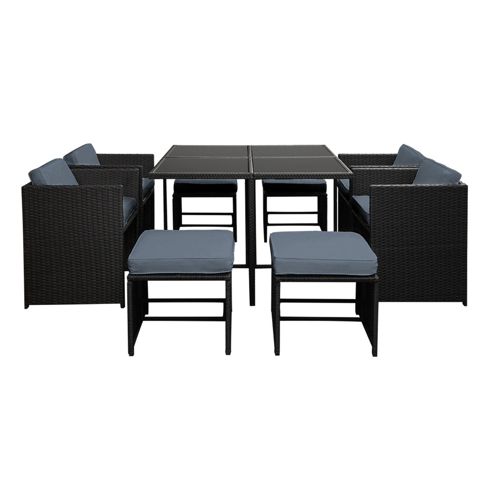 Hawaii 9-Piece Outdoor Dining Set Wicker Black