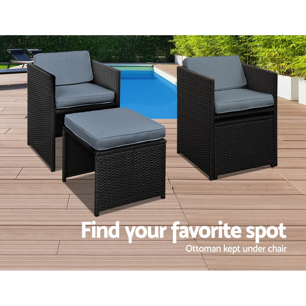 Hawaii 9-Piece Outdoor Dining Set Wicker Black