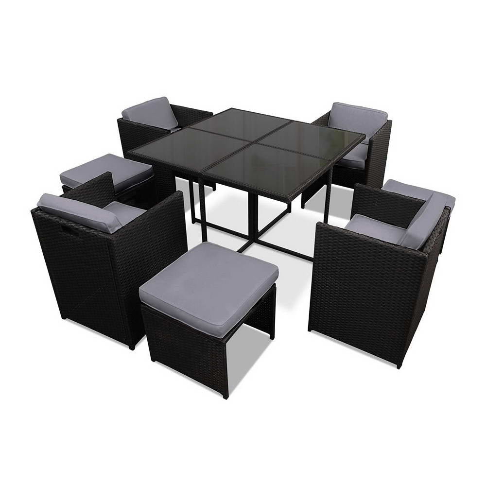 Hawaii 9-Piece Outdoor Dining Set Wicker Black