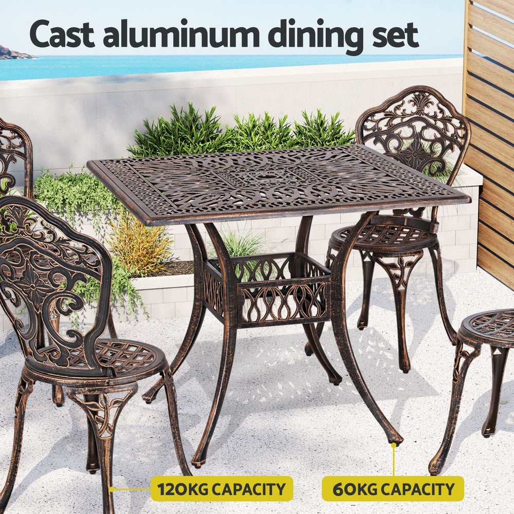 Gardeon 5-Piece Outdoor Dining Set Cast Aluminium Patio Bronze